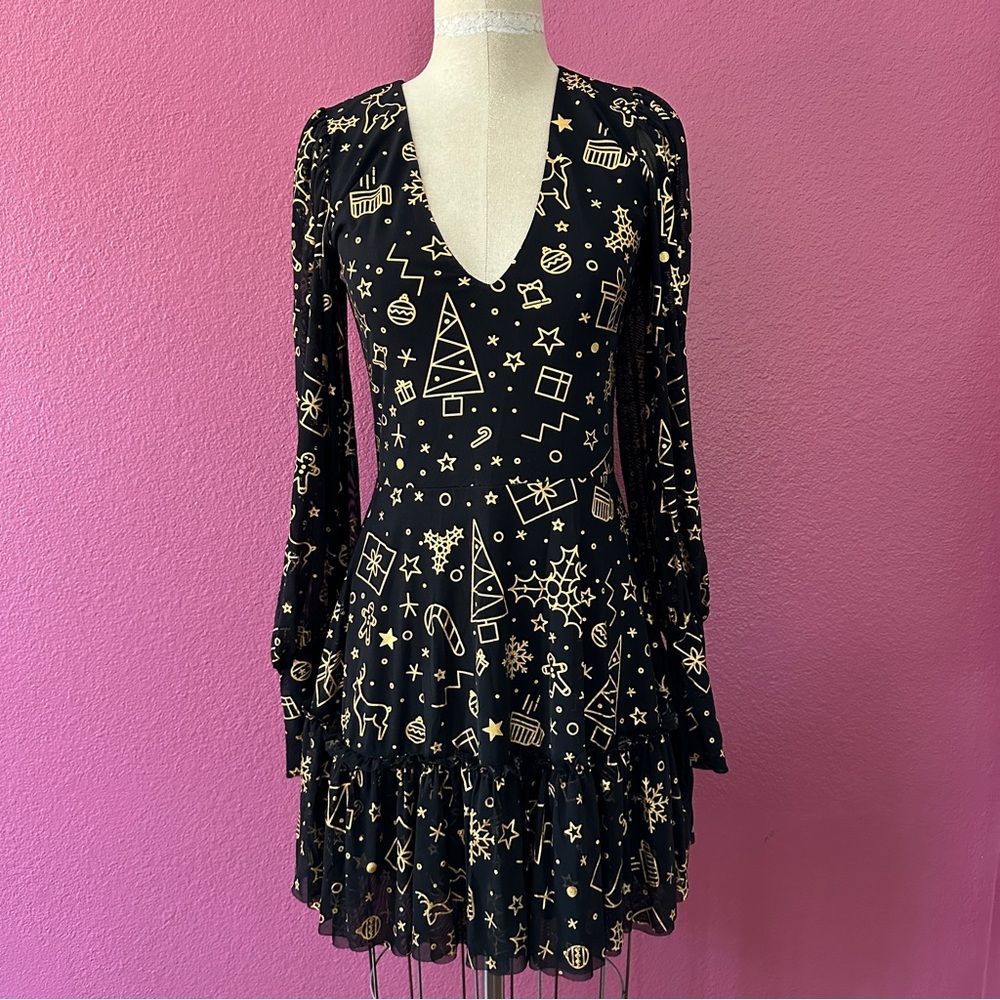 Black and Gold Patterned Women's Dress